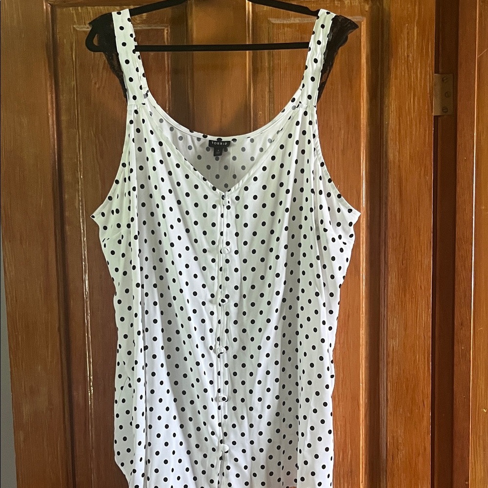 torrid White Polka Dot Button-Front Camisole with Black Lace Straps